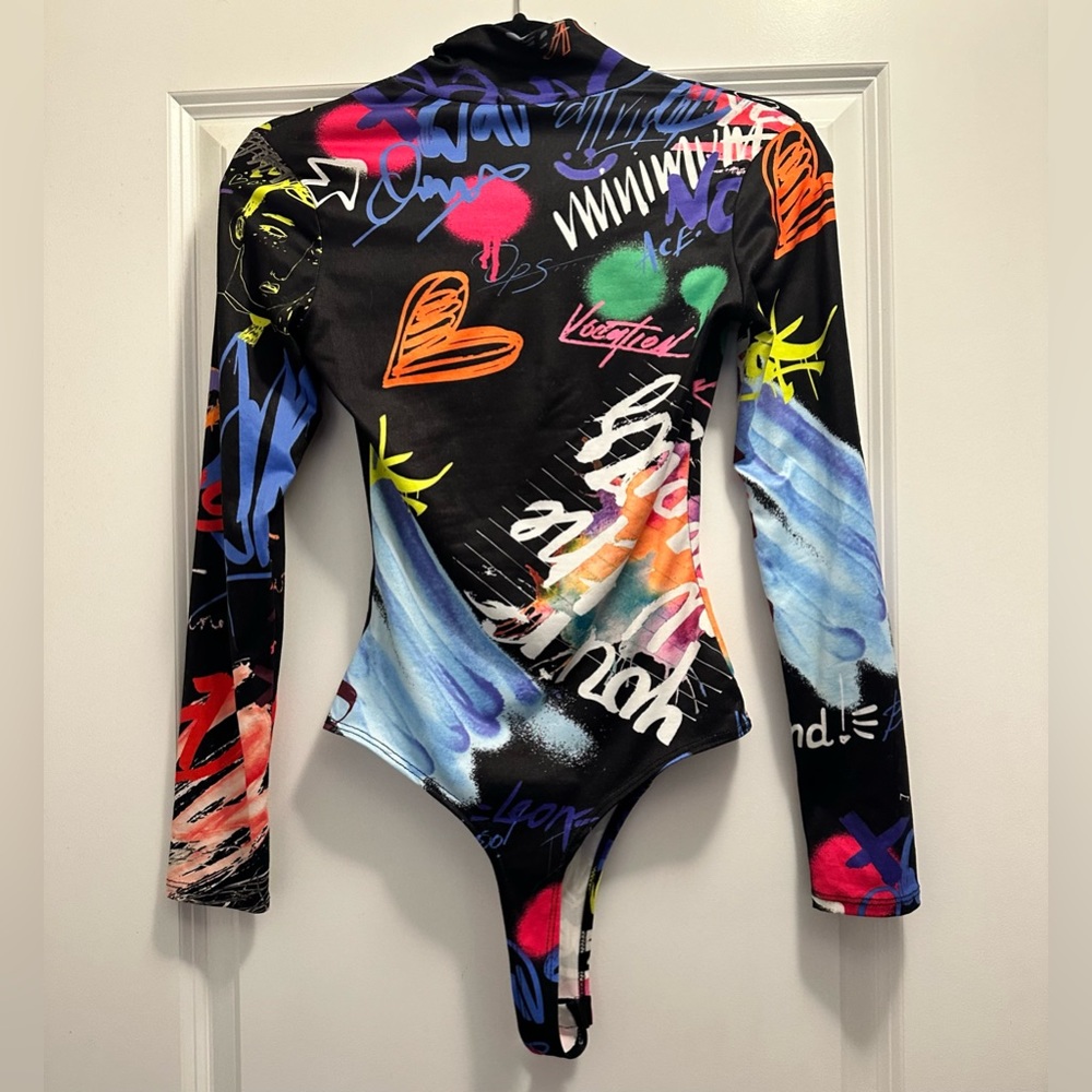 Fashion Nova Multicolor Graffiti Bodysuit - Picture 2 of 2
